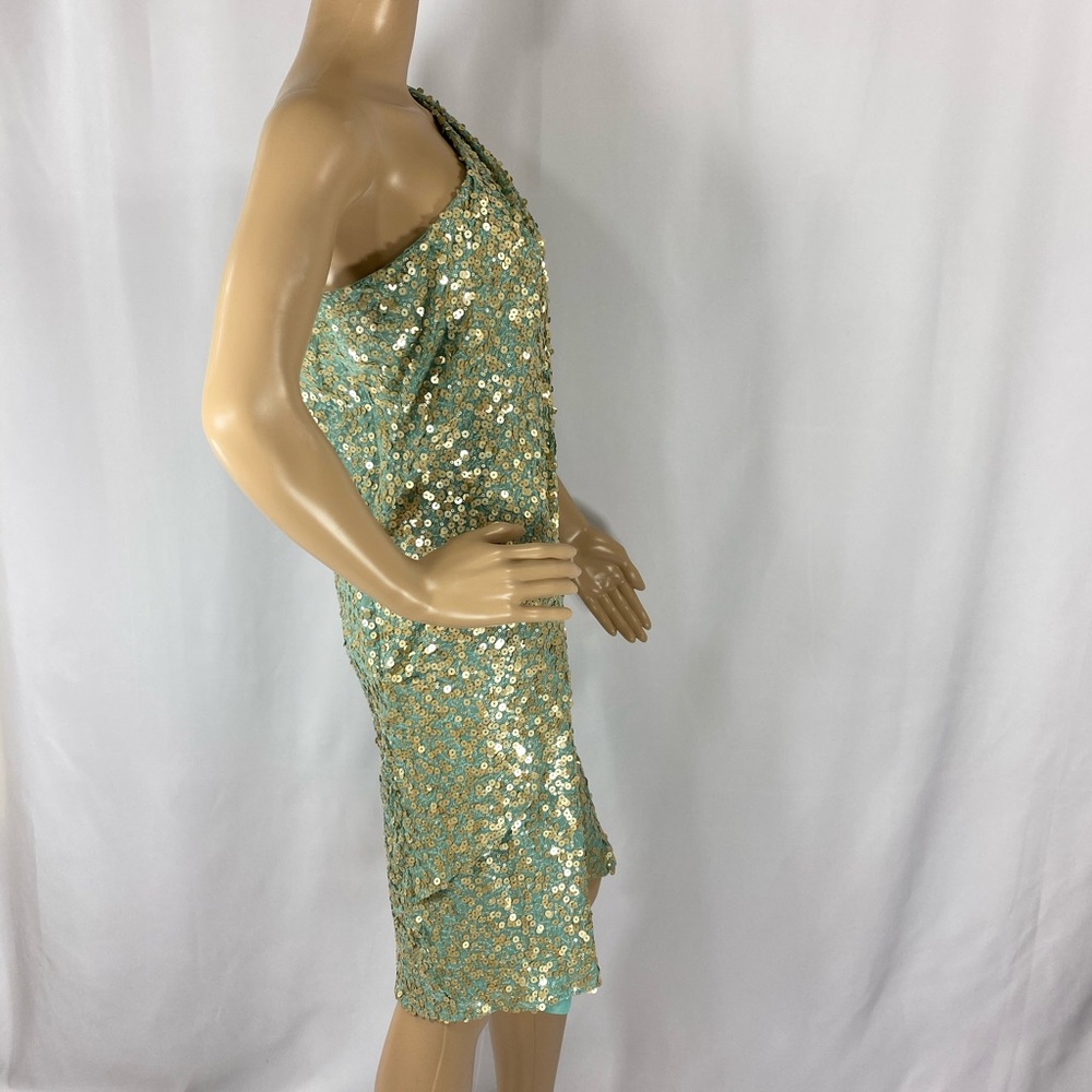 Badgley Mischka Aqua & Gold Sequin Occasion Dress - Picture 8 of 8